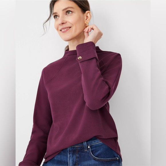 Ann Taylor Textured Mock Neck Button Cuff Top SZ LG - Picture 1 of 6